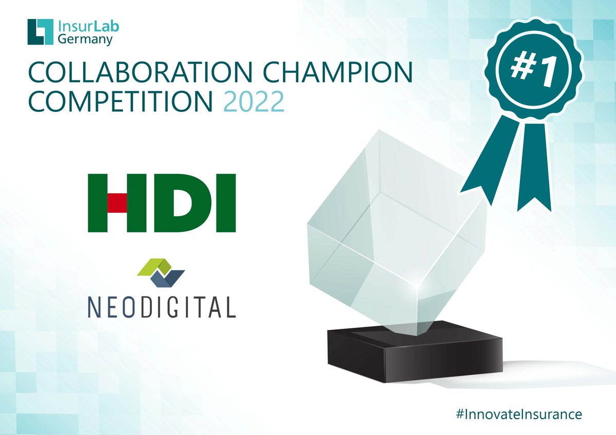 Neodigital und HDI sind Collaboration Champion 2022! 🤝🤩
 
Wir freuen uns sehr, mit unserem Joint Venture und unserer gemeinsam entwickelten, neuen Schadenplattform, den ersten Platz belegt zu haben.
 
Vielen Dank an @InsurLabDE für Euren Einsatz und für Euren Support!🚀