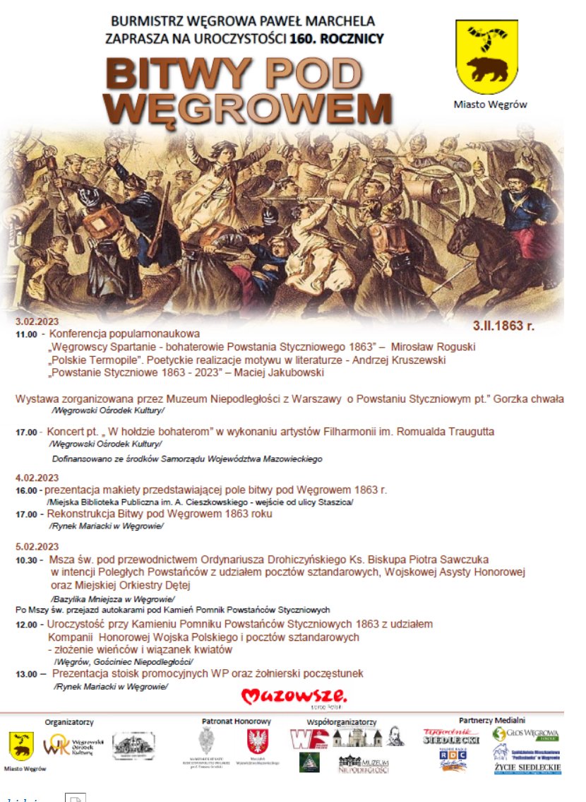 's tweet image. Zaproszenie na uroczystości w #Węgrów. 
#PowstanieStyczniowe.