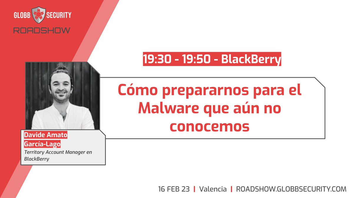 Globb Security (@globbsecurity) on Twitter photo Ya te has registrado para el #GlobbSecurityRoadshow del próximo 16 de febrero en #Valencia ?. Un evento gratuito y con un montón de conocimiento compartido. Contaremos con la presencia de <a href="/BlackBerryEP/">BlackBerry España</a> #ciberseguridad #ciberataques #Ransomware Ya te has registrado para el #GlobbSecurityRoadshow del próximo 16 de febrero en #Valencia ?. Un evento gratuito y con un montón de conocimiento compartido. Contaremos con la presencia de <a href="/BlackBerryEP/">BlackBerry España</a> #ciberseguridad #ciberataques #Ransomware