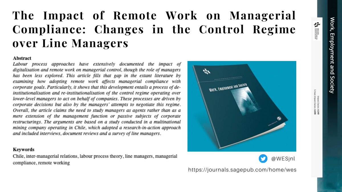 New in WES!

How has remote working impacted line managers? How are these changes affecting their relationship with senior management?

doi.org/10.1177/095001…

#Chile #LabourProcessTheory

<a href="/angel_martinc/">Angel Martin Caballero</a>  <a href="/britsoci/">The BSA</a>