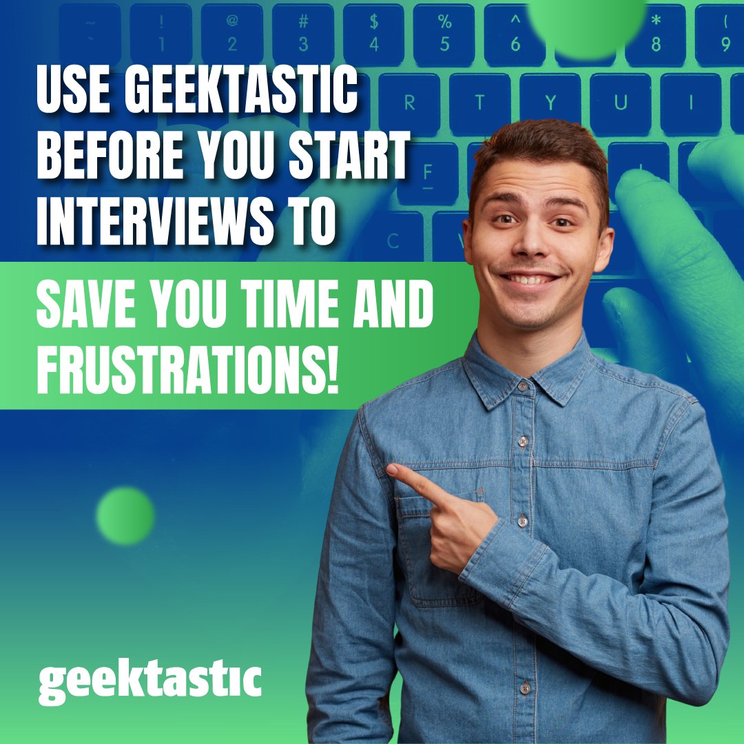 Geektastic_Code's tweet image. Don't let frustration and wasted resources be a part of your hiring process any longer. Give Geektastic a try today and experience the difference it makes in your hiring process. #hiring #tech #developers #efficiency