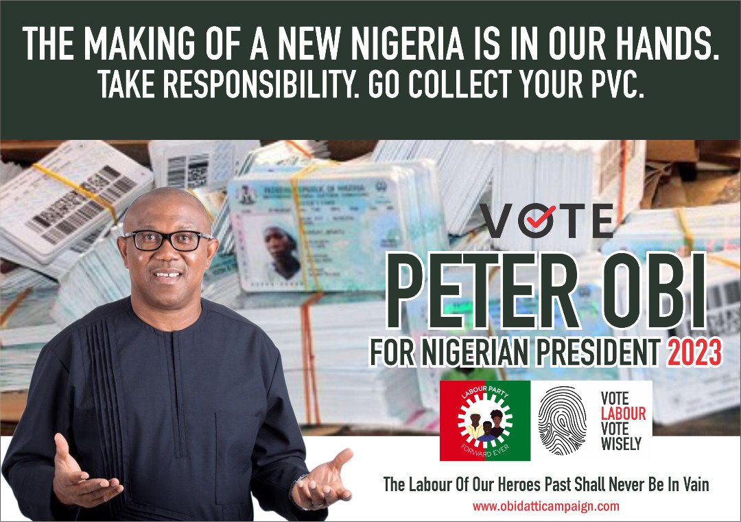imonocenforreal's tweet photo. I encourage all registered voters, who're yet to collect their PVCs to use this last opportunity and do so, as we get ready to take back our Country. #GoAndGetYourPvc #Obidient
#PeterObiForPresident2023 #Obidatti2023
@PeterObi https://t.co/dNVqKgrUpL