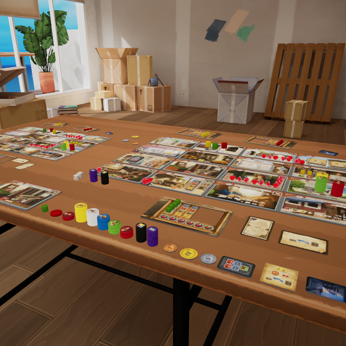 The work on digital counterparts for our licensed games has started!

Here is one of the first showing up in our virtual environment 👳💎

#AllonBoard #gamedev #VRtalbetop #IstambulBoardgame