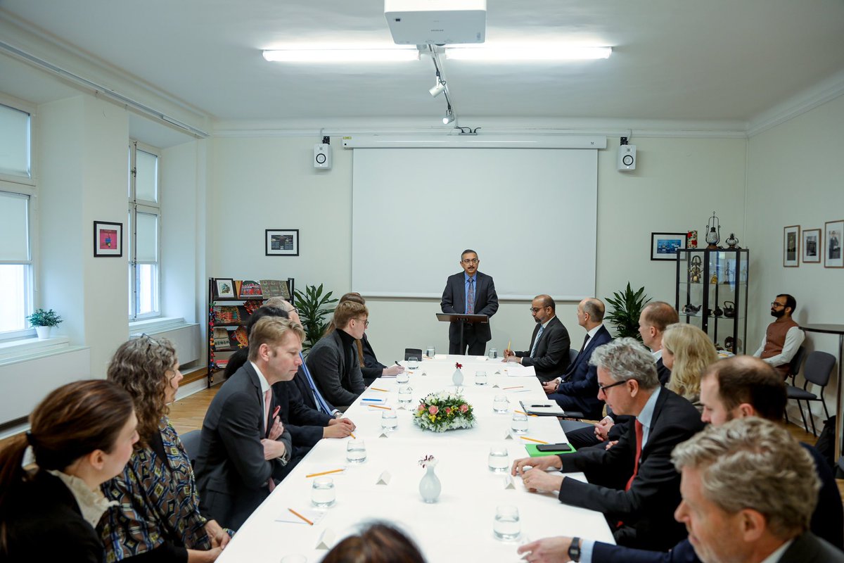 IndiainSweden's tweet photo. India’s G20 Presidency
Discussion organized by @HCAspengren @UISweden at Embassy

Mihir Sharma of @orfonline
Amb @hartogholm Amb Widman Spl Envoy for Indo Pacific, Amb @HallgrenJakob Amb Uexkull @JakobVHStrom Erik Åstedt &amp; business reps joined Amb Lal

Sweden holds EU Presidency https://t.co/Ap5y3S69c6
