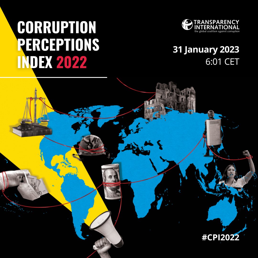 This year's Corruption Perceptions Index will highlight the connection between corruption, conflict and security. 📣 Stay tuned! The results will be published tomorrow! #CPI2022