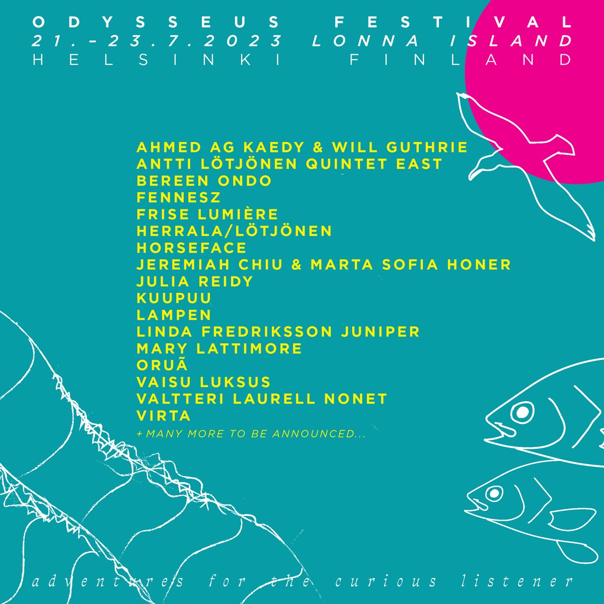 The first batch of Odysseus Festival 2023 lineup is out now. 🌞🌊 The 3rd edition of Odysseus 21-23 July in Helsinki, Lonna Island. Early bird tickets still available today/tomorrow: tiketti.fi/odysseus2023 #odysseus2023