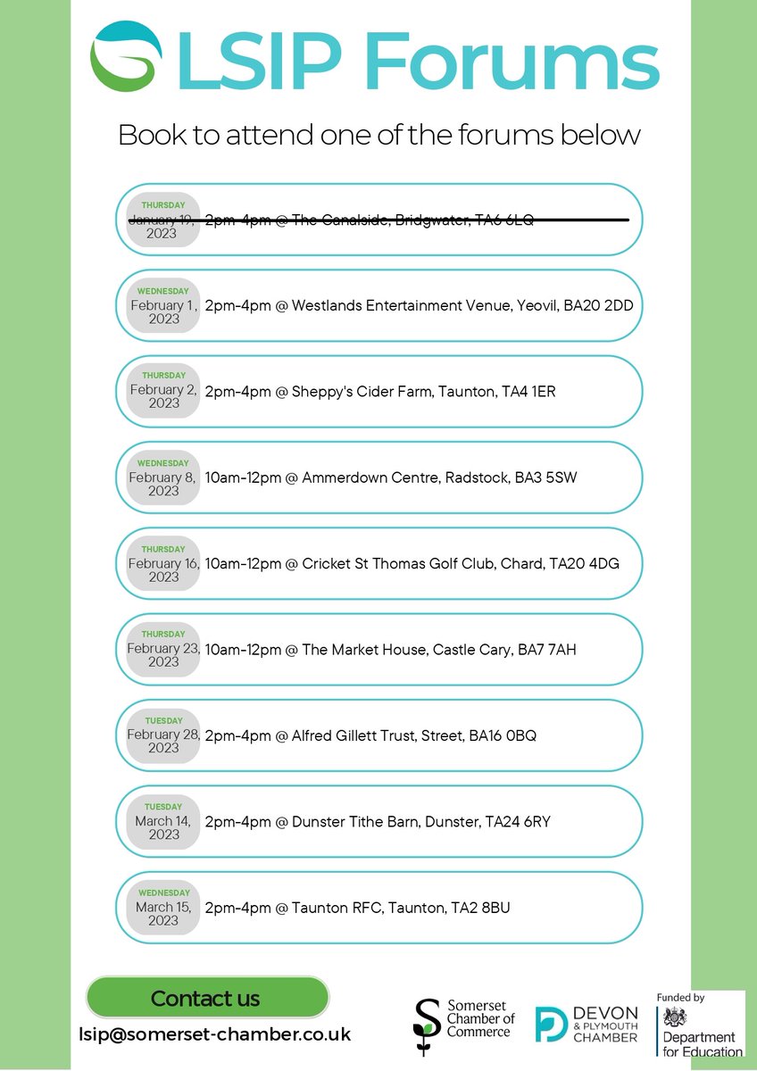 There's still time to join us at our Local Skills Improvement Plan forums in Yeovil and Bradford-on-Tone this week and Radstock next week. Have your say on the skills businesses need for their workforce 👇#LSIP