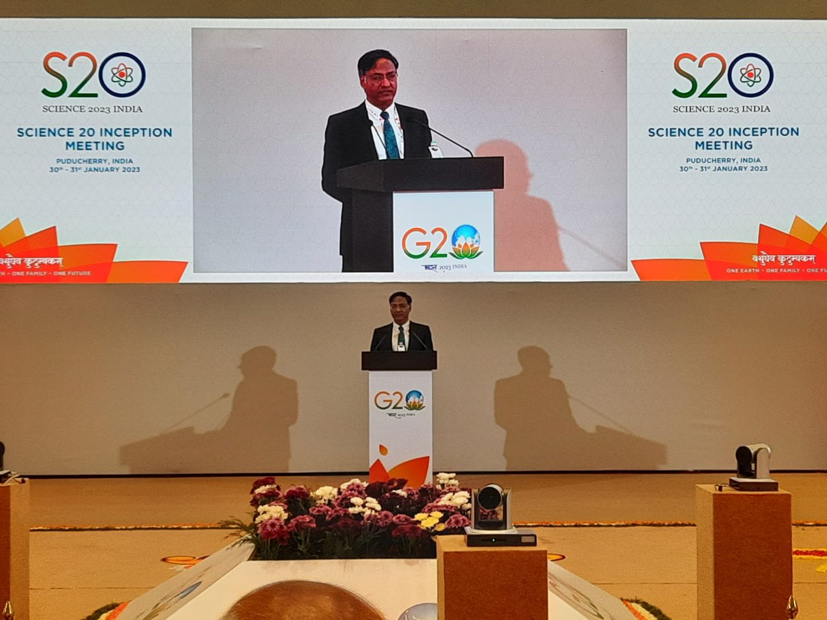 "In order to make a sustainable, enlightened, compassionate, and happy society, we need new ways of thinking and disruptive tech, with the lights and shadows of science." - Dr <a href="/Ashutos61/">Ashutosh Sharma</a> at <a href="/S20_India/">S20 India 2023</a> #InceptionMeet in #Puducherry 
<a href="/insa_academy/">Indian National Science Academy (INSA)</a> <a href="/g20org/">G20 United States</a>