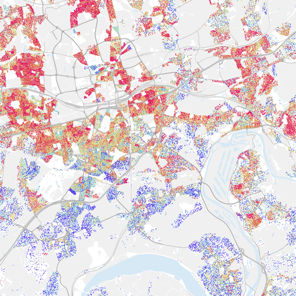 Neues Projekt: Deutschlands Großstädte sind sozial gespalten. Bei @zeitonline zeigen wir mit Daten von infas360, wo Menschen mit niedrigem (rot) und hohen Haushaltseinkommen (blau) in den Städten leben – und wie die Grenzen zwischen ihnen verlaufen. zeit.de/wirtschaft/202…