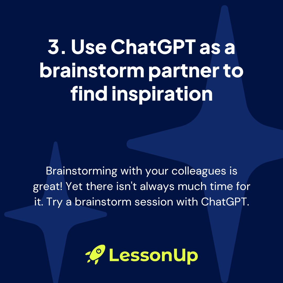 lessonup's tweet photo. Here's 5 ways chatGPT can support you in activating and engaging your students.
https://t.co/NW2vfpoAXo
Make every class better than the last ๐
#chatgpt #education #edtech #ukedchat #elearning #gbl #edpolicy #supportteachers #edgap #engchat #elt https://t.co/ZJOrMHDFqH
