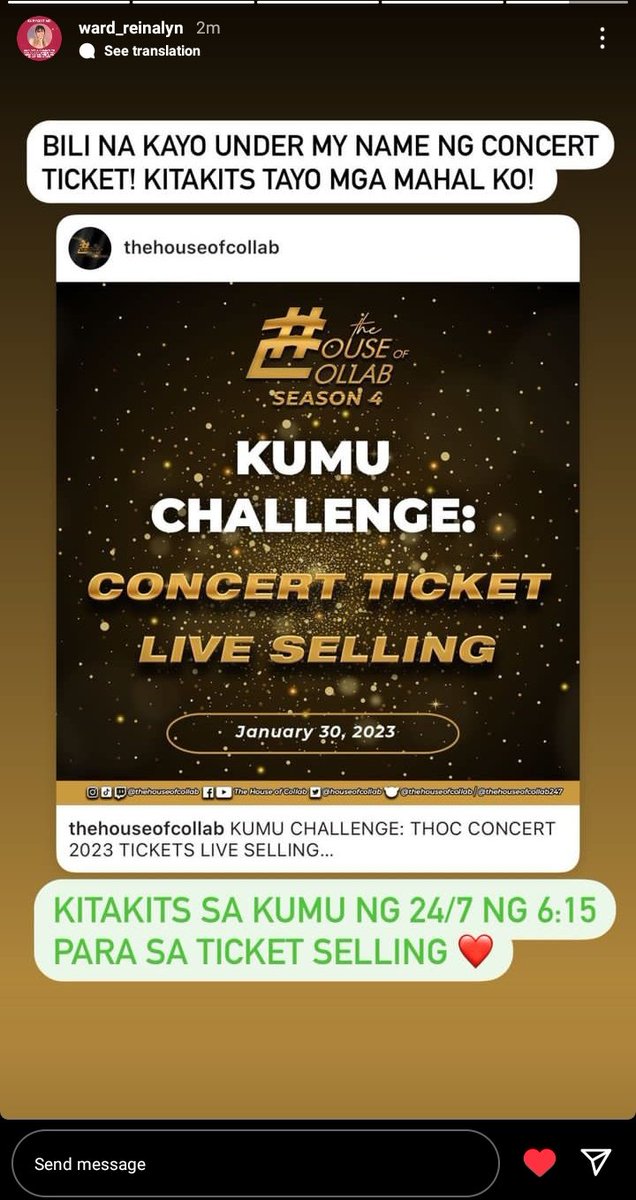 silentsupporte9's tweet photo. LEZZGOO WARDFAM‼️🦋 SUPPORT AND BUY NA NG THOC CONCERT TICKETS FOR MAHAL‼️ MAGTICKET SELLING SILA LATER, 6:15PM‼️🦋🙏
SUPPORT #THClassic‼️ KASI ANG WINNING TEAM WILL RECEIVE 15K PER TRIBE THEN 5K COMM INDIVIDUALLY THEN VIP LINE ATA NOT SURE THOUGH SA PRIZES BASED ON CS LANG YAN https://t.co/PNCvWIzPEv