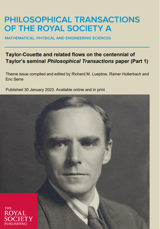 RSocPublishing's tweet image. This week's #PhilTransA theme issue celebrates the centennial of Sir Geoffrey Ingram Taylor's seminal paper on the stability of what is now called Taylor-Couette flow. 

Read Part 1 of the issue today! ow.ly/q0Zb50MvY4P #fluidmechanics #fluidflow