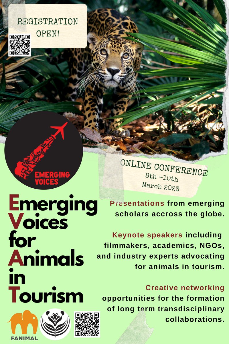 jes_hooper's tweet photo. REGISTRATION OPEN! Emerging Voices for Animals in Tourism online conference- March 8-10 (EST, GMT, JST). #tourismstudies #animalstudies Pls RT widely- program in comments. https://t.co/25pJa1PAnb https://t.co/L3DVSvIm1j