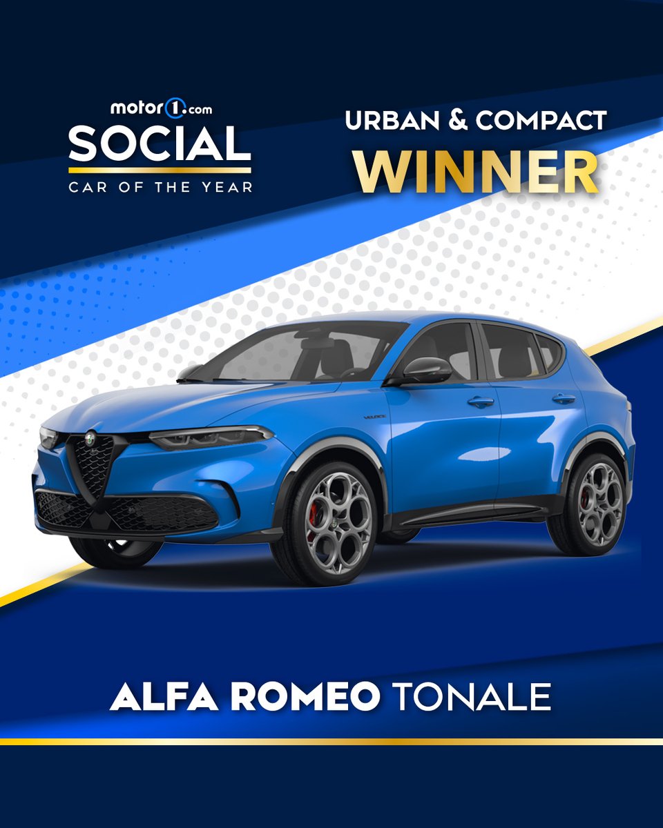 🏆 L'Alfa Romeo Tonale è Urban & Compact Motor1 Social Car of the Year 2023!.
#motor1socialcar23 #alfaromeotonale