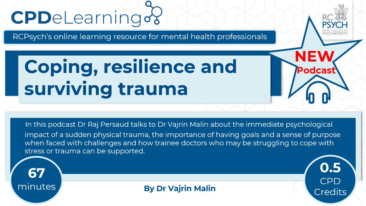 rcpsych_eLearn's tweet photo. A #brand #new #podcast has been #published on the #eLearningHub.
A discussion around '#Coping, #resilience and #surviving trauma' is 67 minutes, worth 0.5 #CPDCredits!
π§β‘οΈ https://t.co/wpmdbnYAIQ
#copingandsurvivingtrauma #educationallistening #newpodcast https://t.co/wYoqijSqBl