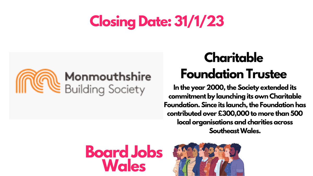 Just One Day left to apply Monmouthshire Building Society Fiundation are seeking to appoint a Charitable Foundation Trustee. The Foundation are particularly keen to ensure that their trustee board reflects the diverse nature of the communities they support.