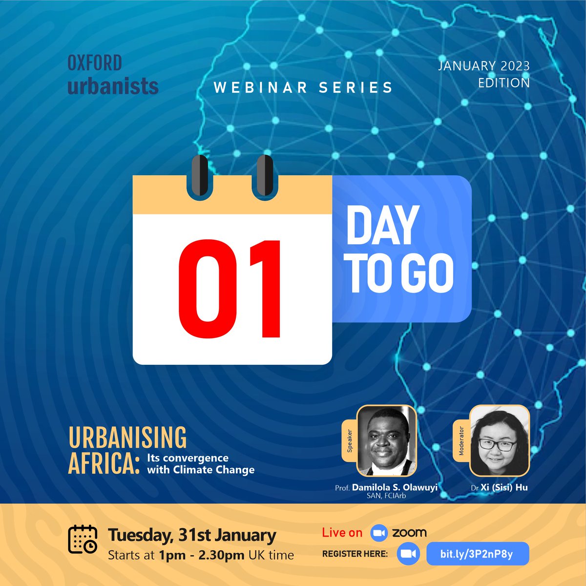 Join us tomorrow Tuesday 31st January 2023 as we discuss the potential of the world’s youngest continent. This session will focus on the convergence of climate change with Africa's #urbanisation .

Register here: bit.ly/3P2nP8y

#cities  #africa #climatechange