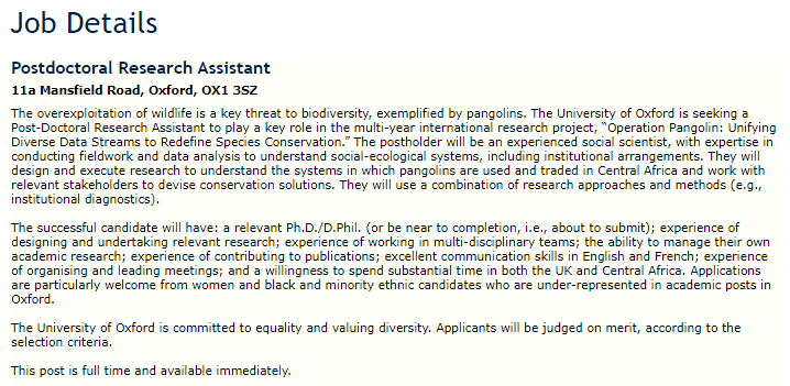 DanChallender's tweet photo. 📢We're hiring! @OxfordBiology is looking for a postdoctoral social scientist to a play key role in the #OperationPangolin project over the next 3 years. Details here: https://t.co/dqGha87j9O or email me. @FIU @UniofOxford @Al2kA https://t.co/gY3PyvZX2t