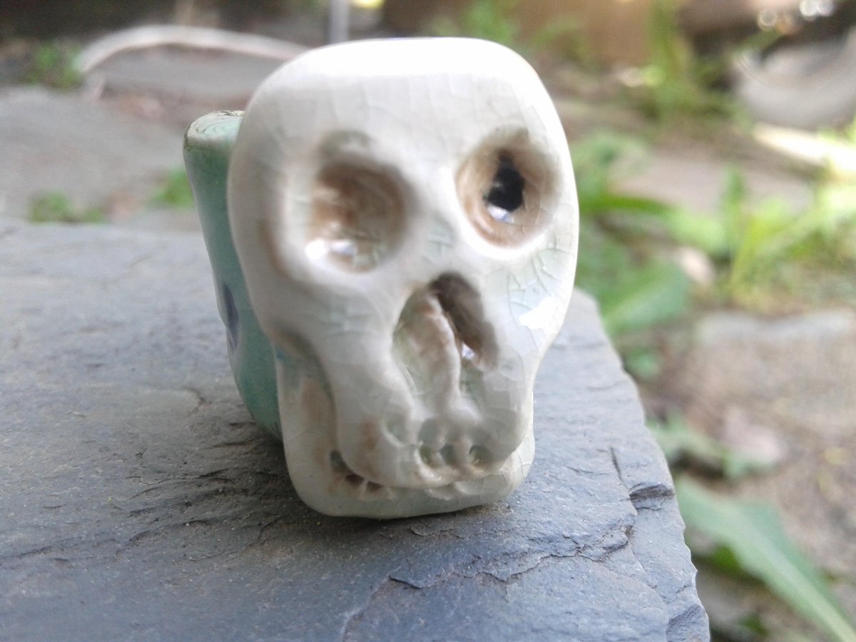 Skull Bead Ceramic Macrame Large Hole Sea Turquoise  Dreadlock Dread Sugar Skull Fibre Arts Boho Pottery tuppu.net/351b0c89 #handmade #GIFTIDEAS #madeincanada #LargeHoleBeads