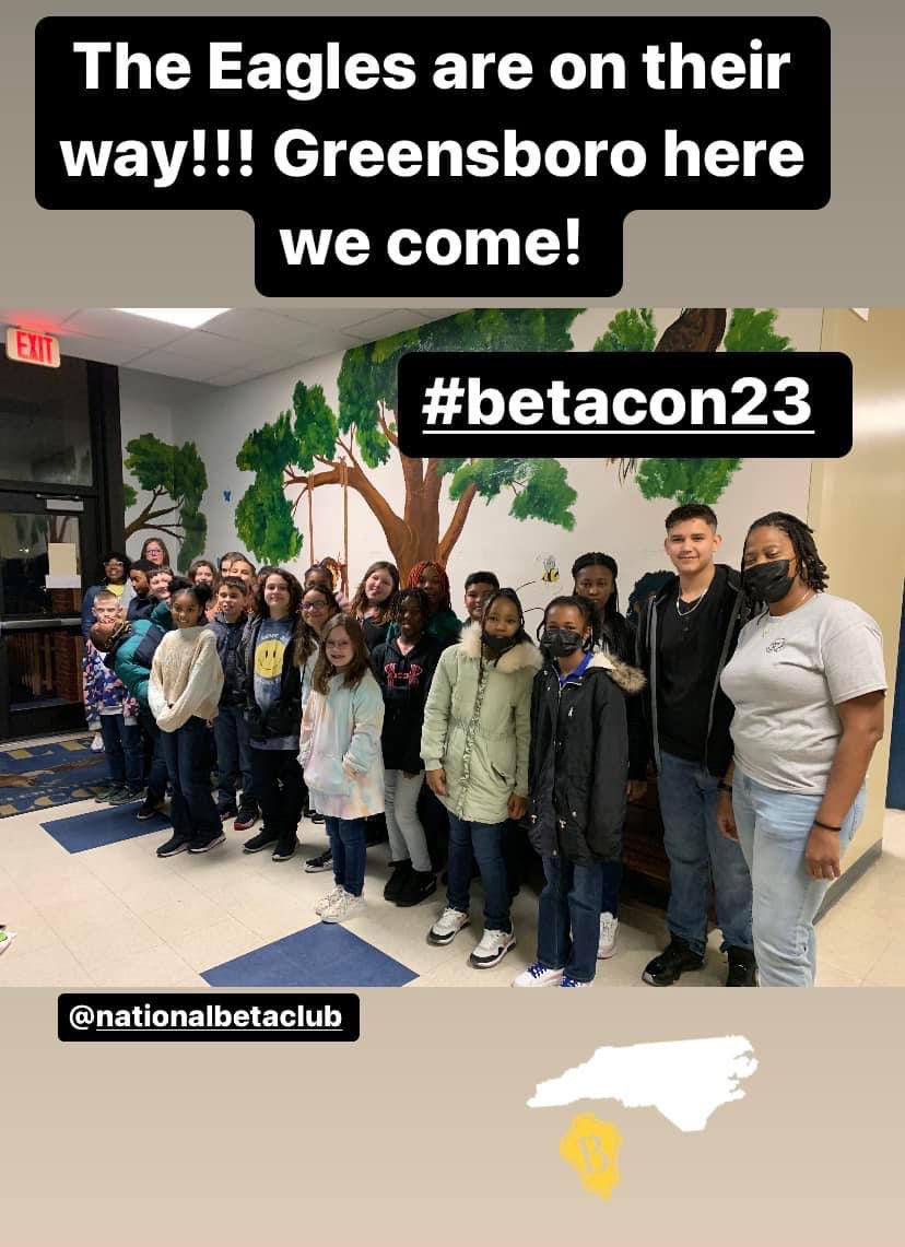 This morning at 4am we left campus with 30 PHENOMENAL 4th &amp; 5th Grade Students headed to Greensboro for the National Junior Beta NC State Convention! We will be entering 33 competitions. Our club’s President Braydon McKethan will be campaigning for State Elementary President.
