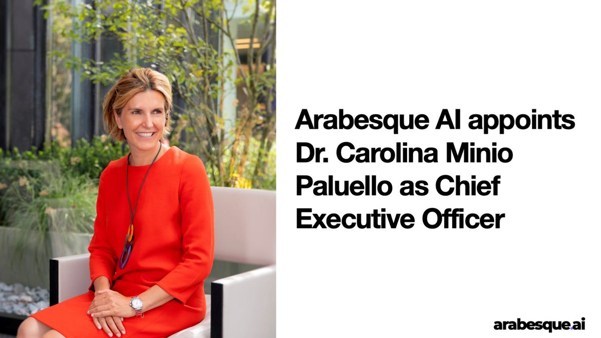 We are delighted to announce the appointment of Dr Carolina Minio Paluello as Arabesque AI’s new Chief Executive Officer!
Read more here: ow.ly/O6B550MEevq  #ArtificialIntelligence #AssetManagement #NewHire