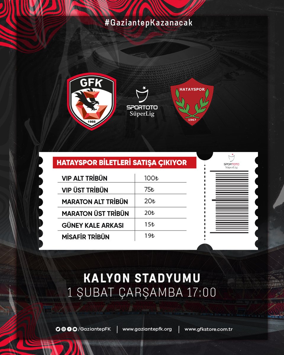 🔴⚫️ Hatayspor maçı biletleri satışta! 

💪 Haydi Gaziantep; biletini al, takımını yalnız bırakma!

👉 gaziantepfk.org/haberler/hatay…