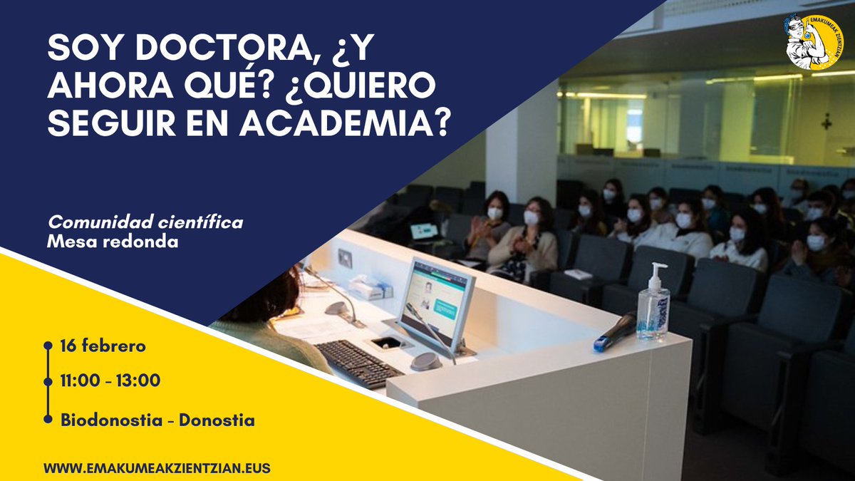 👩‍🎓Tesia bukatzen ari zara eta ez dakizu zeintzuk izango diren hurrengo pausuak? 🤔

Zatoz @Biodonostia -k antolatzen duen mahai ingurura eta ezagugu lau emakume zientzialarien ibilbidea zein izan den. 

👉Eman izena: emakumeakzientzian.eus/ekitaldiak/dok…

Hauek izango dira hizlariak
⬇️⬇️⬇️⬇️