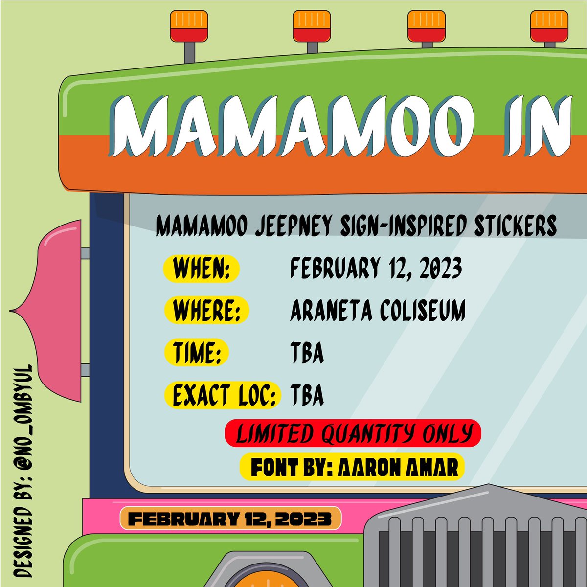 ETO NA!! ❤️‍🔥 BASTA DRIVER SWEET LOVER ❤️‍🔥 eme!

Hello ebriwan I’ll be giving away MAMAMOO JEEPNEY SIGN-INSPIRED STICKERS on Feb 12! 🎉 Read details below ⬇️

Also check next tweets for the designs available. 👀

Designs by me: <a href="/no_ombyul/">Louise 🌊 idle</a> 🤣
#MYCONinMNL 
#MAMAMOOinPH 
#MAMAMOO_MyCon
