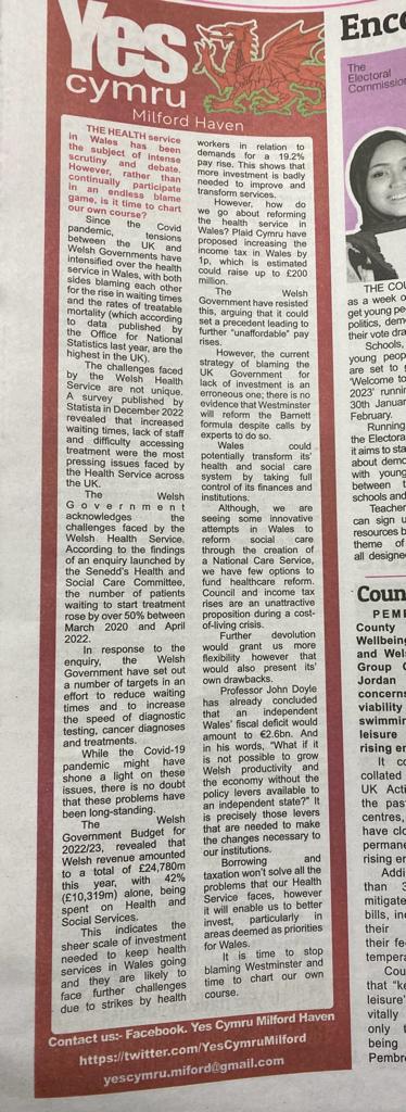 This weeks article discusses the health service.

Diolch <a href="/PembsHerald/">Pembrokeshire Herald</a>