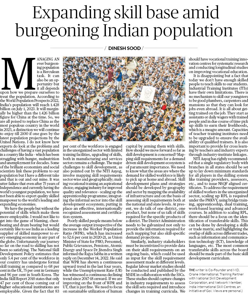 dineshkumarsood's tweet image. The rising population is a massive concern. However, a skilled workforce can lead to a better tomorrow. Here&apos;s my latest article published in Daily World.