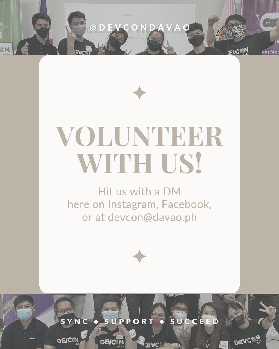 Hello geeks! We are calling for volunteer speakers as we are gearing to #SyncSupportSucceed this 2023

DM us on all socmed platforms @devcondavao or email us at davao@devcon.ph

#devcondavao #callforspeakers