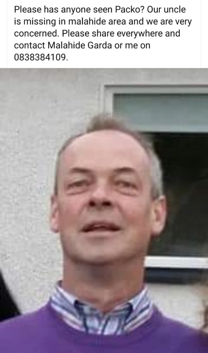 A concerned club member has asked us to get the word out about a missing man Packo, from the area. Please contact Malahide Garda station if you have seen him. Thank you