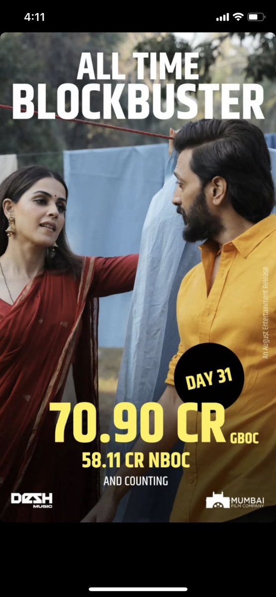 #VED [Marathi] emerges an ALL TIME BLOCKBUSTER 🔥❤️ Mints ₹ 70.90 Cr in 31 days. And still running successfully in cinemas. Fans are requesting to increase shows over weekend. MONSTROUS SUCCESS! Congratulations whole team 🥳🎊
<a href="/Riteishd/">Riteish Deshmukh</a> <a href="/geneliad/">Genelia Deshmukh</a>