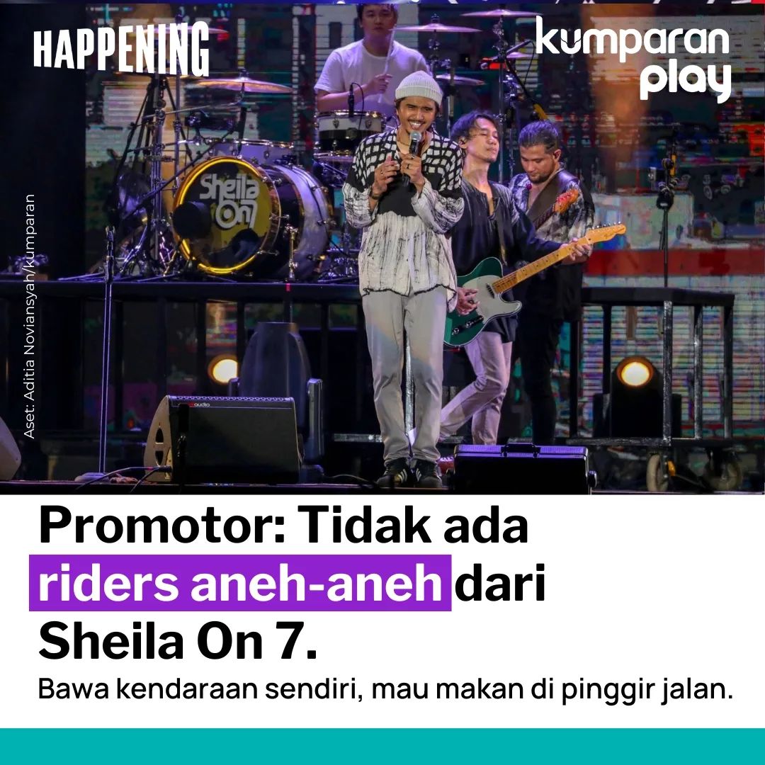 kumparan's tweet photo. Sheila On 7 nggak minta riders yang aneh-aneh saat gelar konser Tunggu Aku Di Jakarta. Bahkan, beberapa personel naik kereta dan bawa kendaraan sendiri ke Jakarta, lho. https://t.co/dZlQRsb2Tx