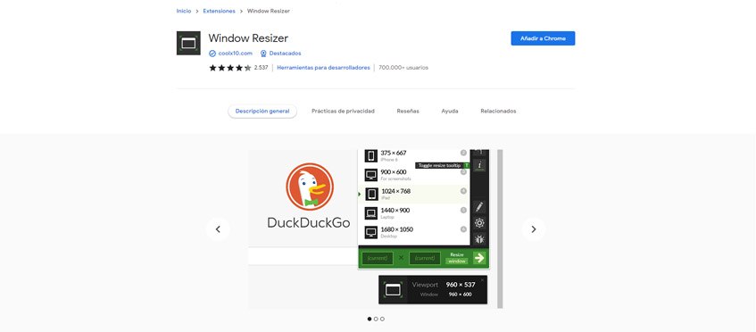 cadabullos_web's tweet photo. Window Resizer

Si lo que quieres es una extensión de Chrome para cambiar la resolución del navegador rápidamente, Window Resizer va a facilitarte mucho la vida. 

#cadabullos #WindowResizer https://t.co/VV3LSUobBG
