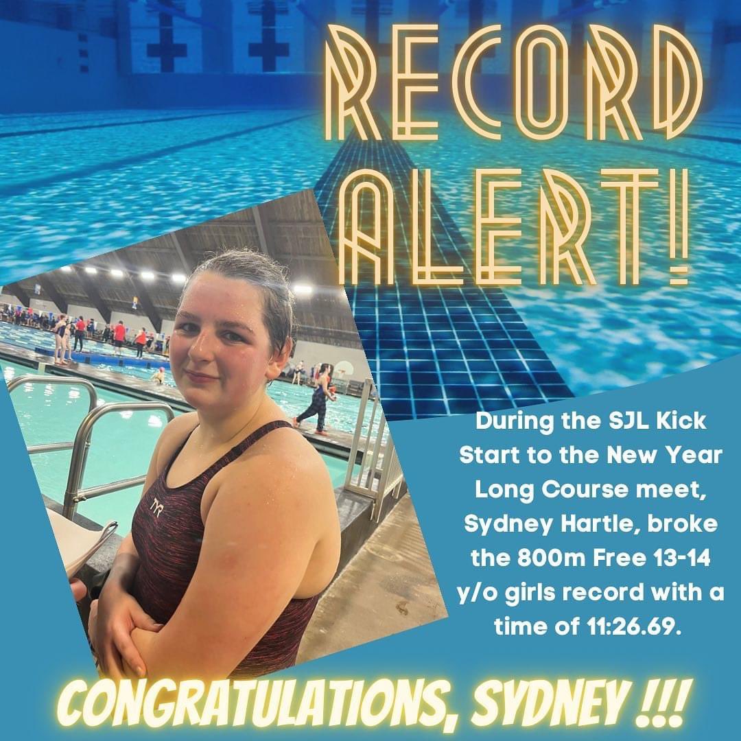 GLSClub's tweet image. Congratulations to Sydney Hartle on breaking the 800m free club record! Great job!