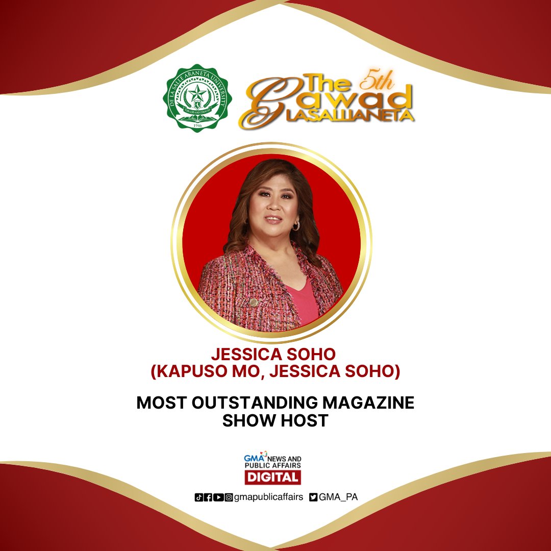 GMA_PA's tweet photo. CONGRATULATIONS, MGA KAPUSO! 

Kinilala ang mga personalidad at programa ng GMA Public Affairs sa 5th Gawad Lasallianeta ng De La Salle Araneta University. https://t.co/thK9eNwp4x