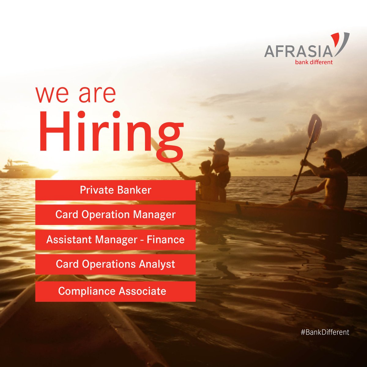 Embark on our #BankDifferent journey for exciting challenges and a rewarding career. Apply here 👉  bit.ly/3JPHZiO #CareerOpportunities #SailWithAfrAsia #LifeAtAfrAsia