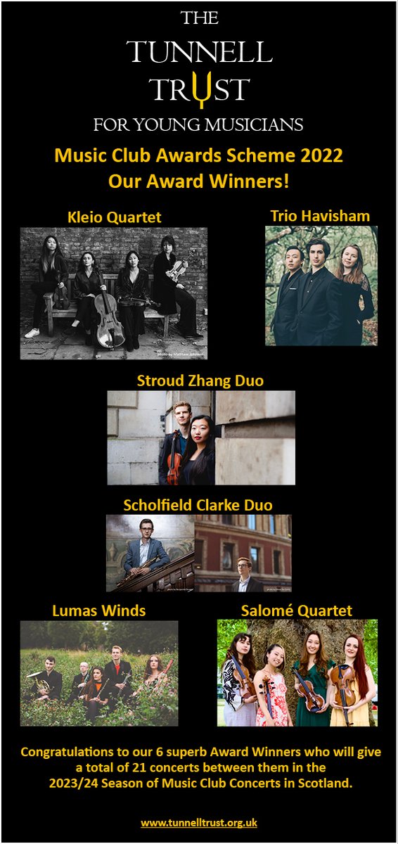 Congratulations to the Tunnell Trust Awards Scheme Winners for 2022! tunnelltrust.org.uk/awardsscheme/c… @kleioquartet @salomequartet @triohavisham @LumasWinds @sax_richard_ Daniel Stroud