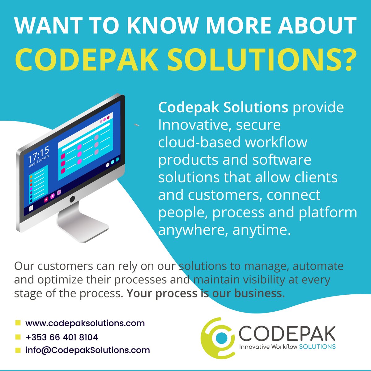 CodepakSolution's tweet image. Who are Codepak Solutions?
We provide workflow solutions that drive your business forward.
Visit our website to learn more
codepaksolutions.com