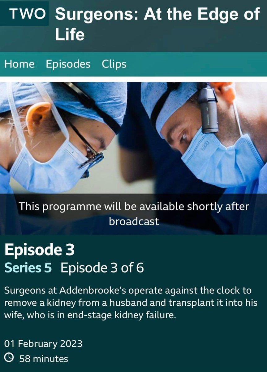share_wishes's tweet photo. On Wednesday 1 February, the BBC 2 programme ‘Surgeons; At the Edge of Life’ will feature surgeons at Addenbrooke’s Hospital operating to remove a kidney from a husband and transplant it into his wife, who is in end-stage kidney failure...1/2 https://t.co/S1iCEtLQ1N