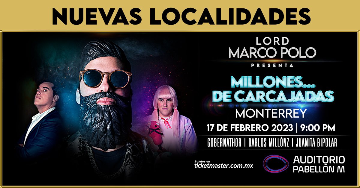 LordMarcoPolo's tweet photo. ¡Buen lunes banda! Después del SoldOut, se agotó la nueva sección del show de #MillonesDeCarcajadas. @AuditorioPM nos acaba de dar acceso a ¡2 secciones más! Neta, no se pierdan este ENORME espectáculo: https://t.co/MYOcZgXiBH https://t.co/AXpsyQ6FnX