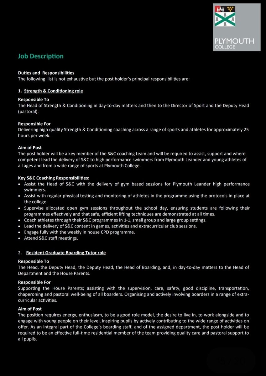 🚨 Graduate S&amp;C Coach Vacancy 🚨

💰 Monthly Salary
🏡 Free Accommodation
🍝 3 Free Meals a Day
🏋️‍♂️ Coaching Timetable
🧠 CPD Programme &amp; Mentorship
😎 School Holidays Off ⛱️

Closing date: Monday 20th February

Visit the link below for more details⬇️ plymouthcollege.com/information/va…