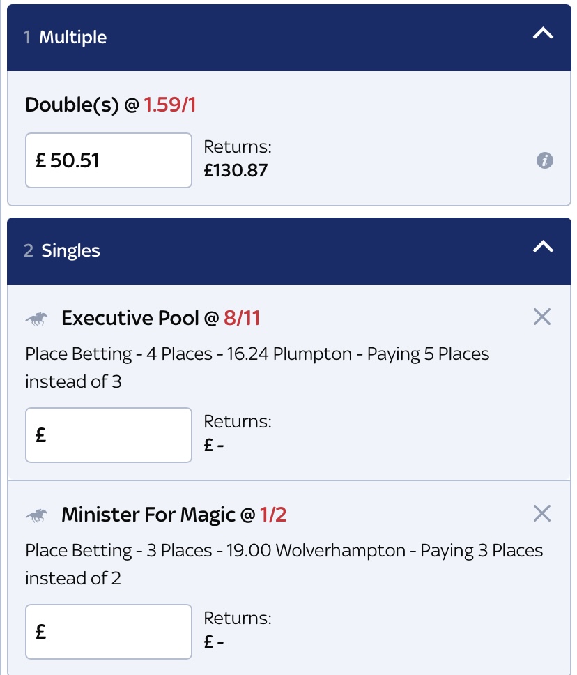 TipsbySoftware's tweet image. £25-£1000 bet 2

Executive pool to place in the top 4
Minister for magic to place in the top 3
£50.51-£130.87