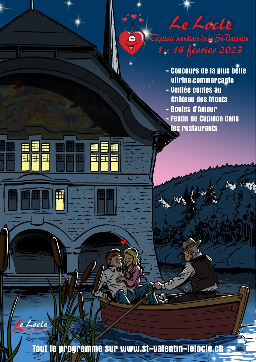 Autoproclamée "Capitale mondiale de la St-Valentin" en 2008, la Ville du Locle vivra à nouveau au rythme de l’amour du 1er au 14 février 2023 pour sa 16ème édition.
Retrouvez tout le programme sur lelocle.ch/administration…