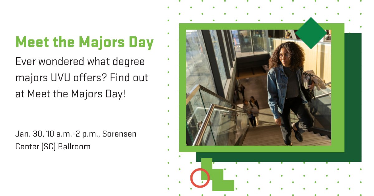 Ever wondered what degree majors UVU offers? Find out at Meet the Majors Day!

Mon, Jan. 30, 10 a.m.-2 p.m. (today!), Sorensen Center (SC) Ballroom