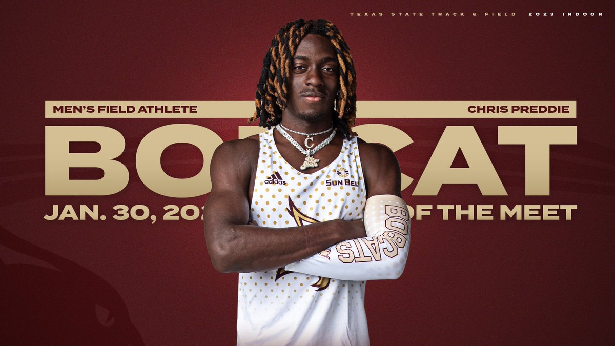 Texas State XC/Track and Field (@txstatetrack) on Twitter photo ๐ง๐ต๐ถ๐ ๐๐ฒ๐ฒ๐ธ'๐ ๐๐ผ๐ฏ๐ฐ๐ฎ๐๐ ๐ผ๐ณ ๐๐ต๐ฒ ๐ ๐ฒ๐ฒ๐
Noles - PR in the weight throw with a toss of 17.58m/57-8.25
Canet - season-high in the high jump (1.71m/5-7.25)
Preddie - 7.18m/23-6.75 in the high jump and 14.56m/47-9.25 in the triple jump
#EatEmUp ๐ง๐ต๐ถ๐ ๐๐ฒ๐ฒ๐ธ'๐ ๐๐ผ๐ฏ๐ฐ๐ฎ๐๐ ๐ผ๐ณ ๐๐ต๐ฒ ๐ ๐ฒ๐ฒ๐
Noles - PR in the weight throw with a toss of 17.58m/57-8.25
Canet - season-high in the high jump (1.71m/5-7.25)
Preddie - 7.18m/23-6.75 in the high jump and 14.56m/47-9.25 in the triple jump
#EatEmUp