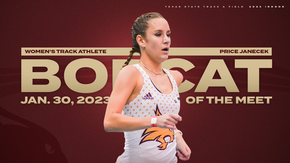 TXStateTrack's tweet photo. 𝗧𝗵𝗶𝘀 𝘄𝗲𝗲𝗸'𝘀 𝗕𝗼𝗯𝗰𝗮𝘁𝘀 𝗼𝗳 𝘁𝗵𝗲 𝗠𝗲𝗲𝘁

Price Janecek - Led the team in the women's 800

Koket Jimata - PR in the men's mile

#EatEmUp https://t.co/U8JJRYU4ZJ