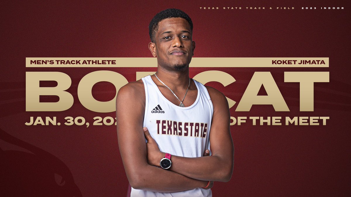 TXStateTrack's tweet photo. 𝗧𝗵𝗶𝘀 𝘄𝗲𝗲𝗸'𝘀 𝗕𝗼𝗯𝗰𝗮𝘁𝘀 𝗼𝗳 𝘁𝗵𝗲 𝗠𝗲𝗲𝘁

Price Janecek - Led the team in the women's 800

Koket Jimata - PR in the men's mile

#EatEmUp https://t.co/U8JJRYU4ZJ