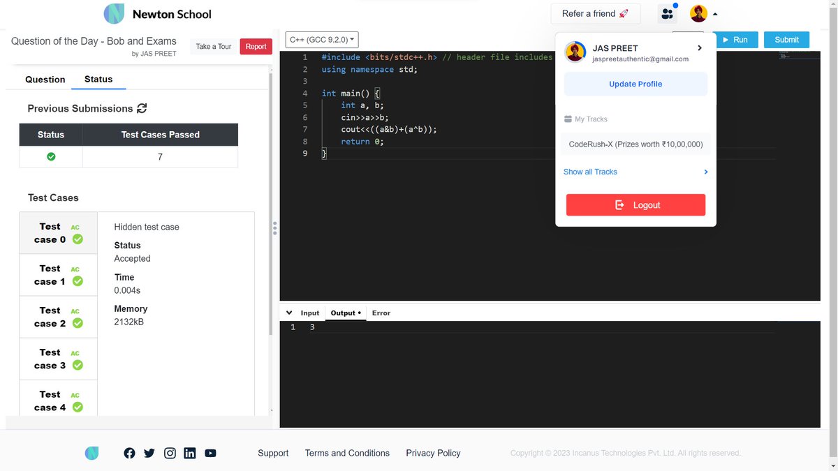 jaspreetinfosec's tweet image. Today I have solved Bob and Exams using #cplusplus 
#Day15 of #30daysofcode 
@everydaycoders

#community #coding #programming #competitiveprogramming #codingchallenge #dsa #bubbleupcommunity #codedu